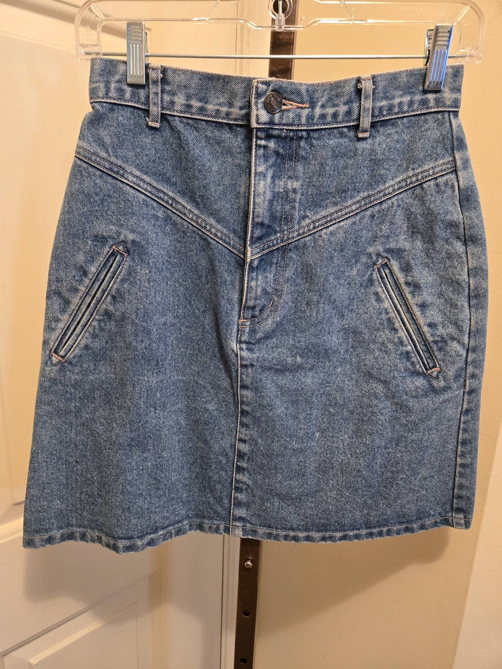 New York & Company Light Blue Denim A-Line Skirt with Angled Seams